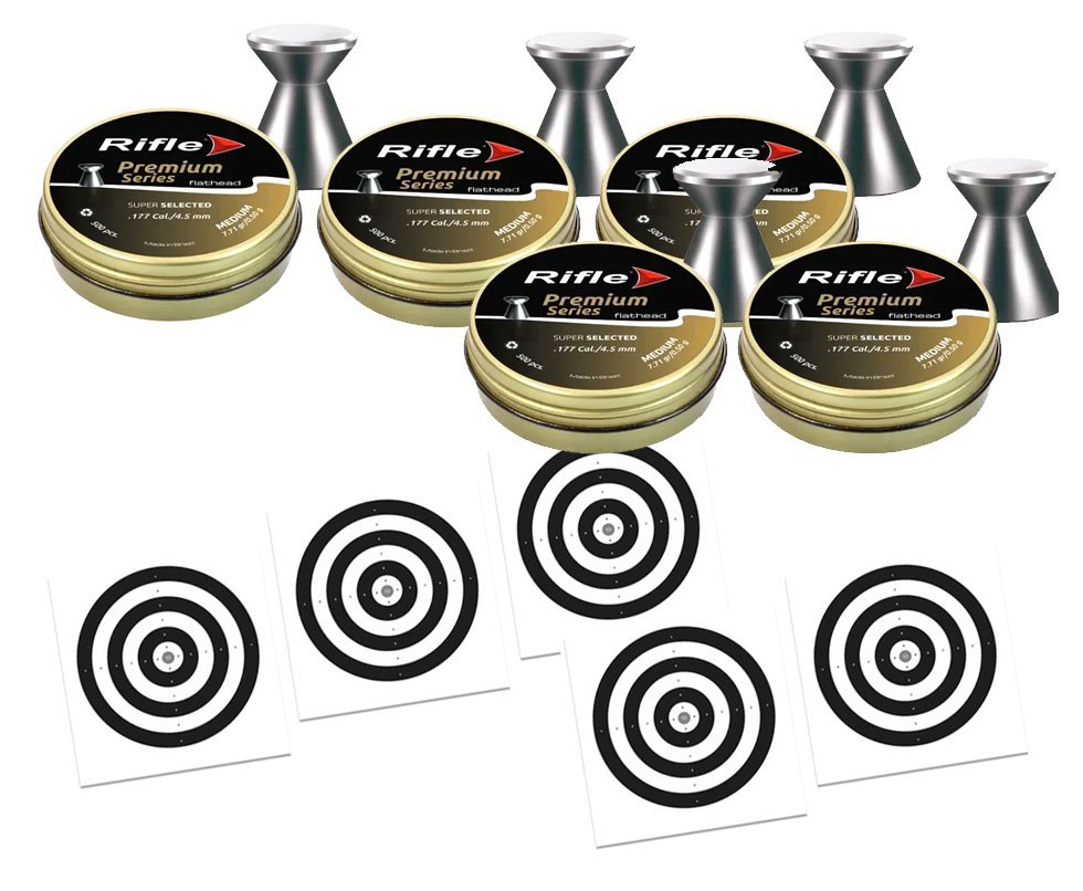 Kit 5 Chumbinho Rifle Super Selected FH Medium 4,5 SB + 50 Alvos