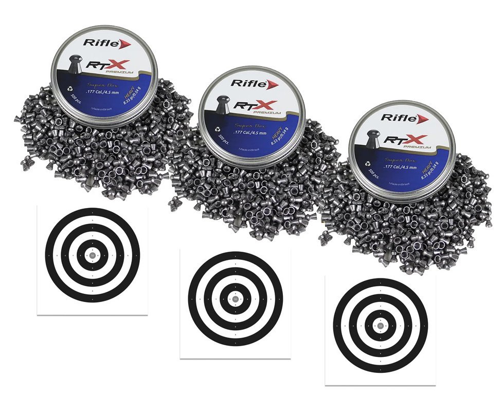 Kit 3 Chumbinho Rifle RTX Heavy Super 4,5mm 500und Precisão + 30 Alvos