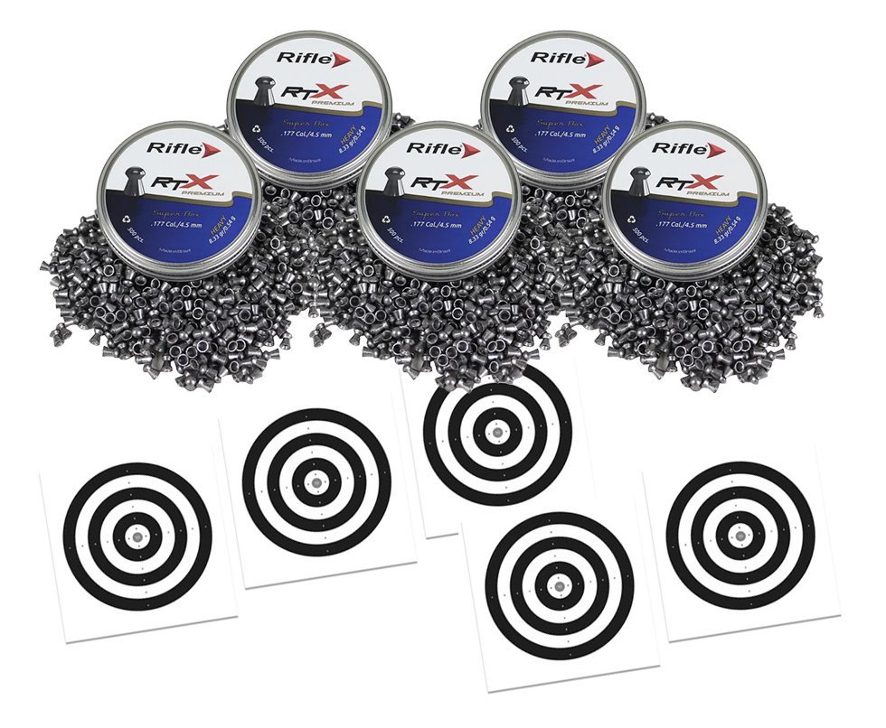 Kit 5 Chumbinho Rifle RTX Heavy Super 4,5mm 500und Precisão + 50 Alvos