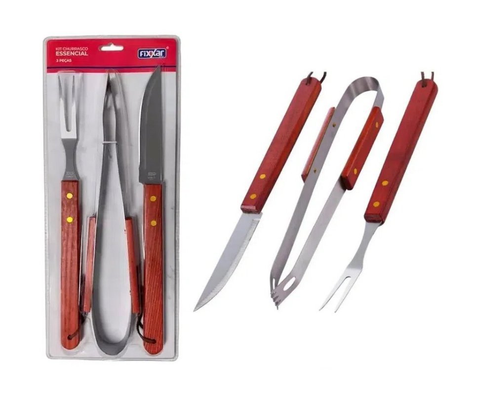 Grelha Parrilla 03 Ref. 003103 - Mor + Kit Churrasco Inox 3 Pcs Essencial UD 3701 - Fixxar