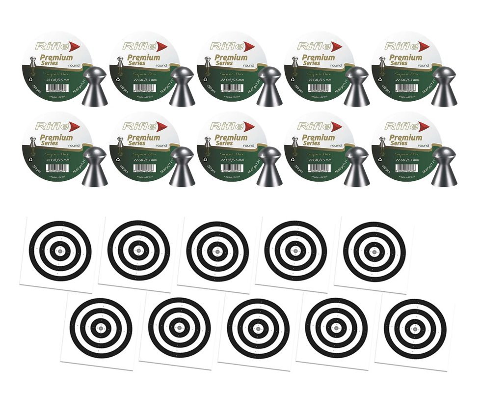Kit 10 Chumbinho Rifle Premiun Series 5,5mm Round Super Box - 250 Unds + 100 Alvos