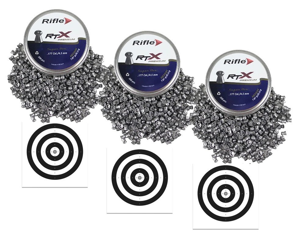Kit 3 Chumbinho Rifle RTX Medium Super 4,5mm 500und Precisão + 30 Alvos