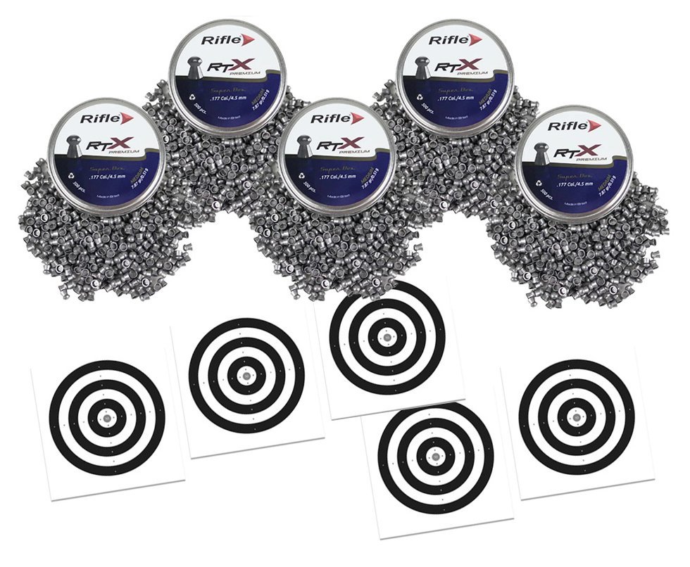 Kit 5 Chumbinho Rifle RTX Medium Super 4,5mm 500und Precisão + 50 Alvos