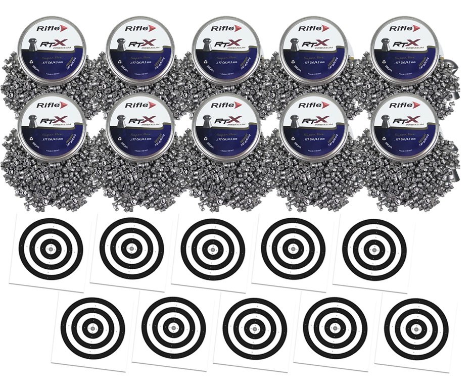 Kit 10 Chumbinho Rifle RTX Medium Super 4,5mm 500und Precisão + 100 Alvos