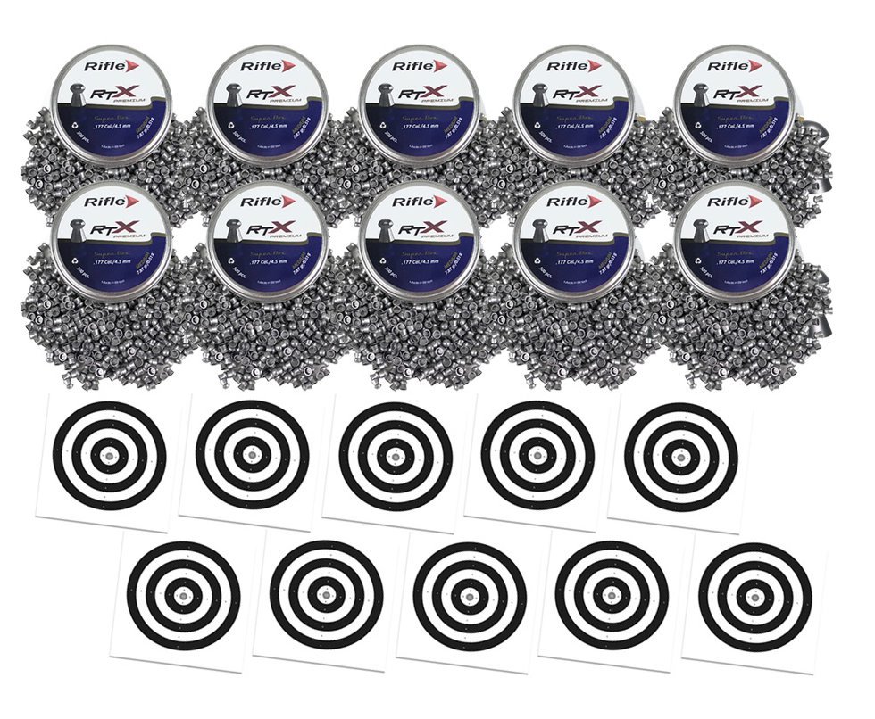 Kit 10 Chumbinho Rifle RTX Medium Super 4,5mm 500und Precisão + 100 Alvos