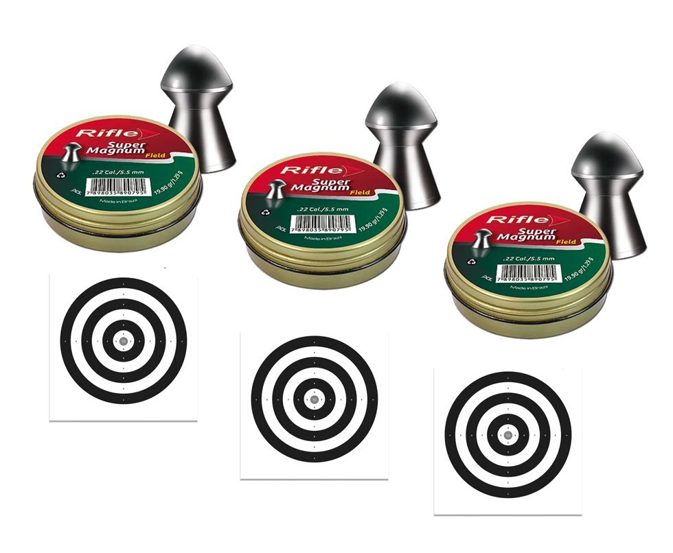 Kit 3 Chumbinho Rifle Super Magnum Field 5,5mm - 125 Un + 30 Alvos