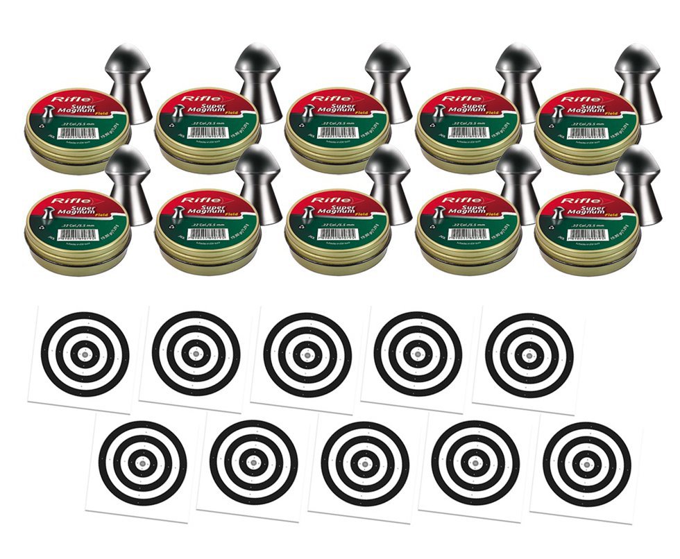 Kit 10 Chumbinho Rifle Super Magnum Field 5,5mm - 125 Un + 100 Alvos