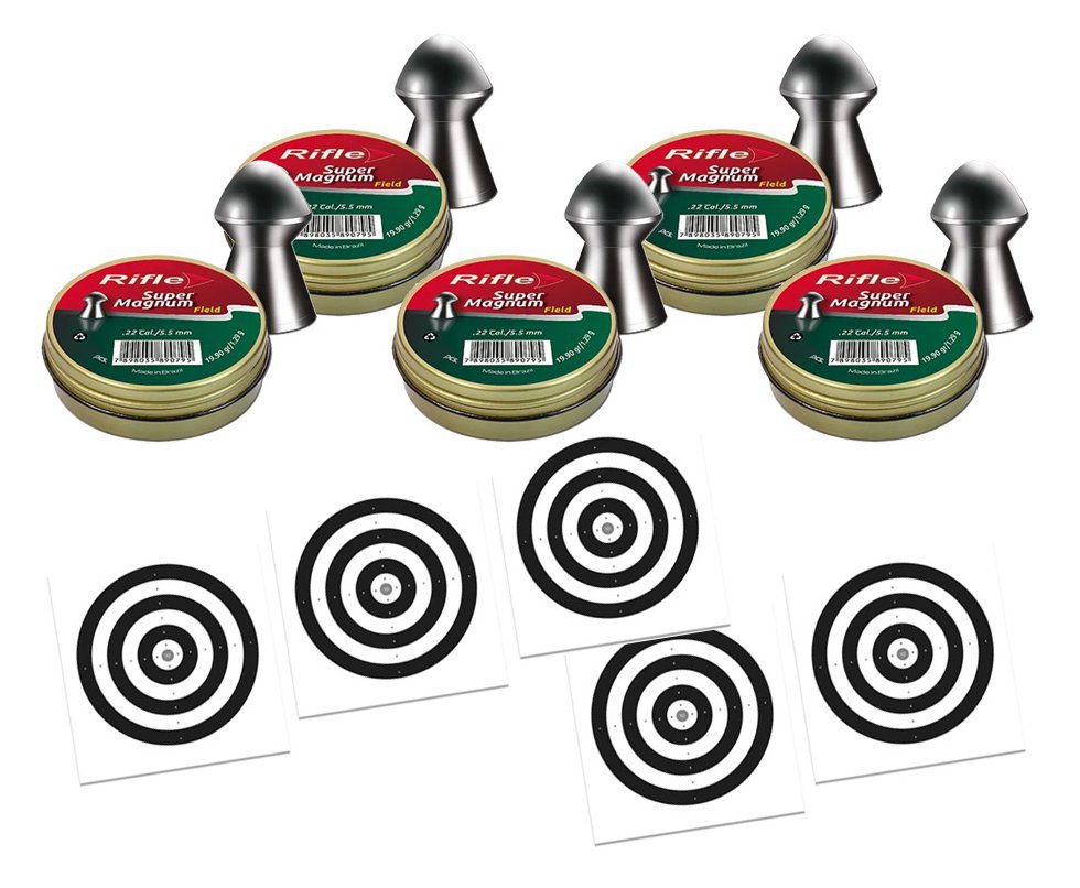 Kit 5 Chumbinho Rifle Super Magnum Field 5,5mm - 125 Un + 50 Alvos