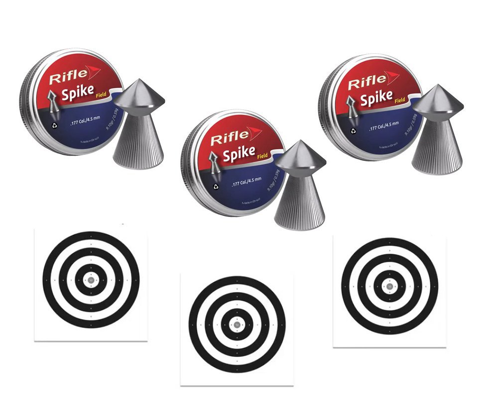 Kit 3 Chumbinho Rifle Field Spike 4,5mm - 250 Un + 30 Alvos