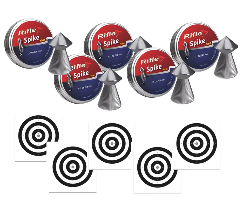 Kit 5 Chumbinho Rifle Field Spike 4,5mm - 250 Un + 50 Alvos
