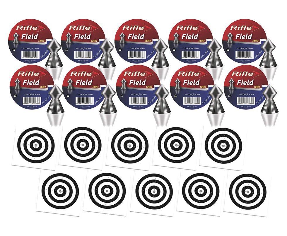 Kit 10 Chumbinho Rifle Field Spike 4,5mm - 250 Un + 100 Alvos