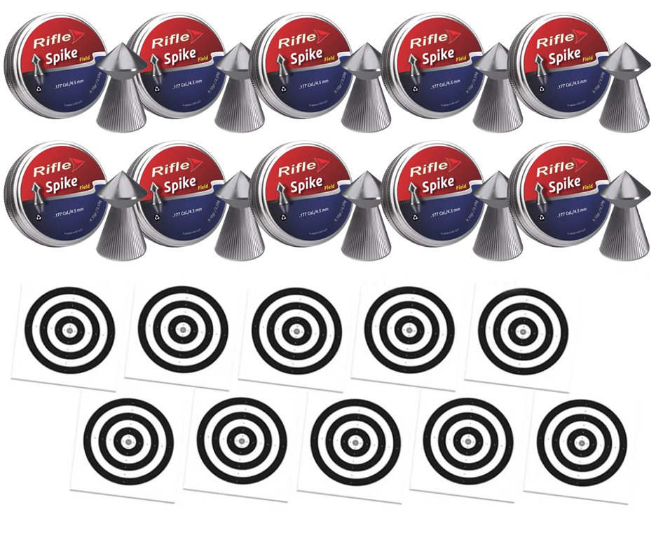 Kit 10 Chumbinho Rifle Field Spike 4,5mm - 250 Un + 100 Alvos