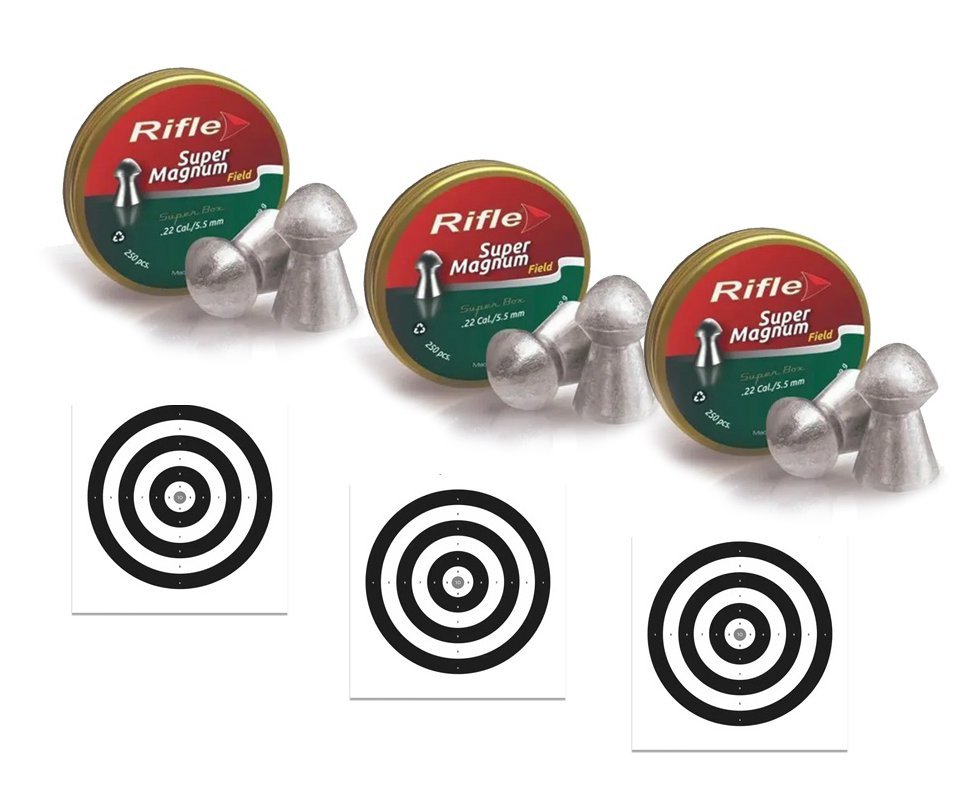 Kit 3 Chumbinho Rifle premium Super Magnum Field 5,5 - 250und + 30 Alvos