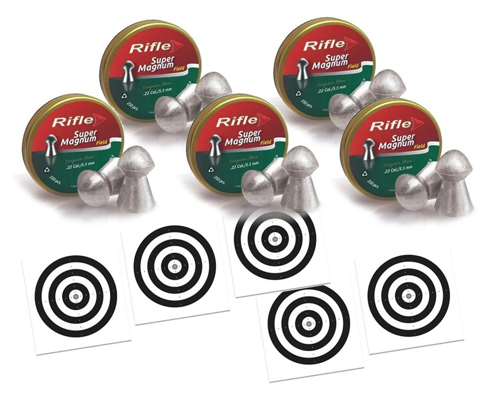 Kit 5 Chumbinho Rifle premium Super Magnum Field 5,5 - 250und + 50 Alvos