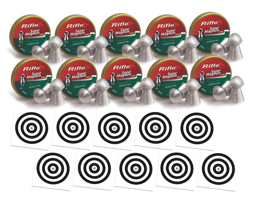 Kit 10 Chumbinho Rifle premium Super Magnum Field 5,5 - 250und + 100 Alvos