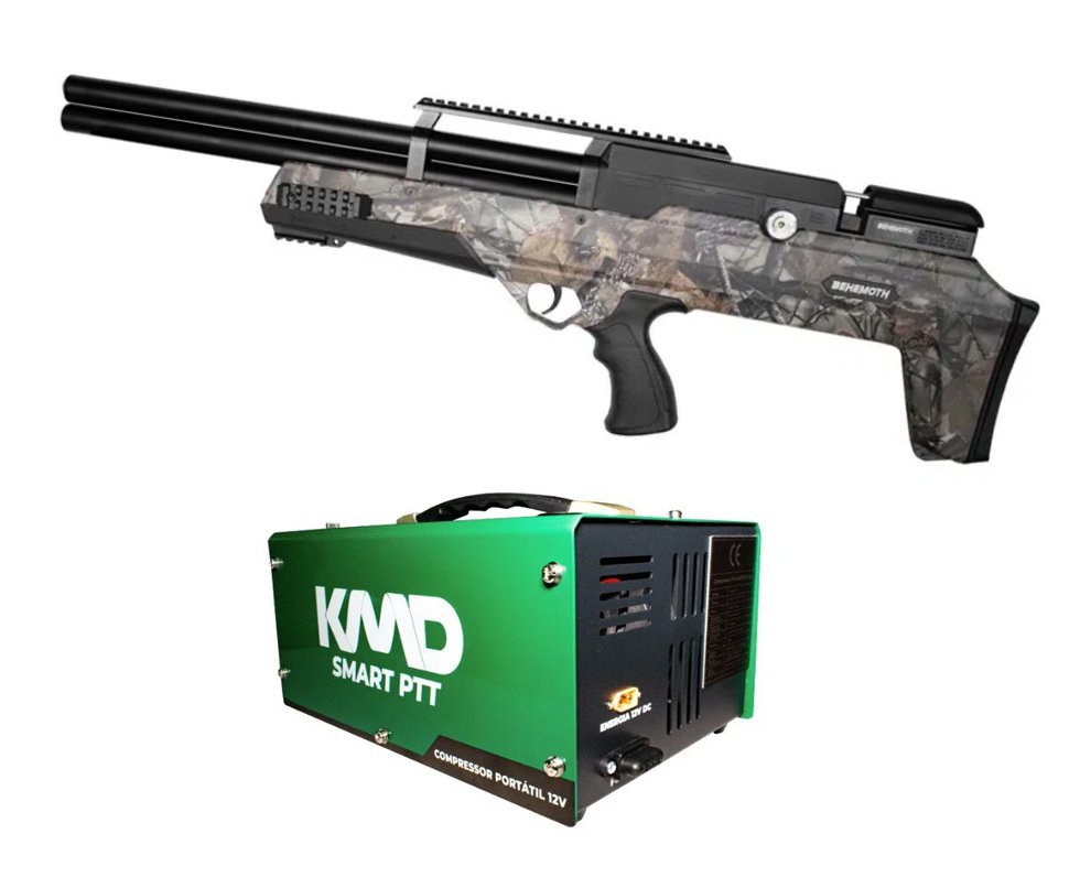 Carabina de Pressão PCP Behemoth PS-R2-SF 5,5mm Camuflada - Nova Vista + Compressor 300BAR Trivolt