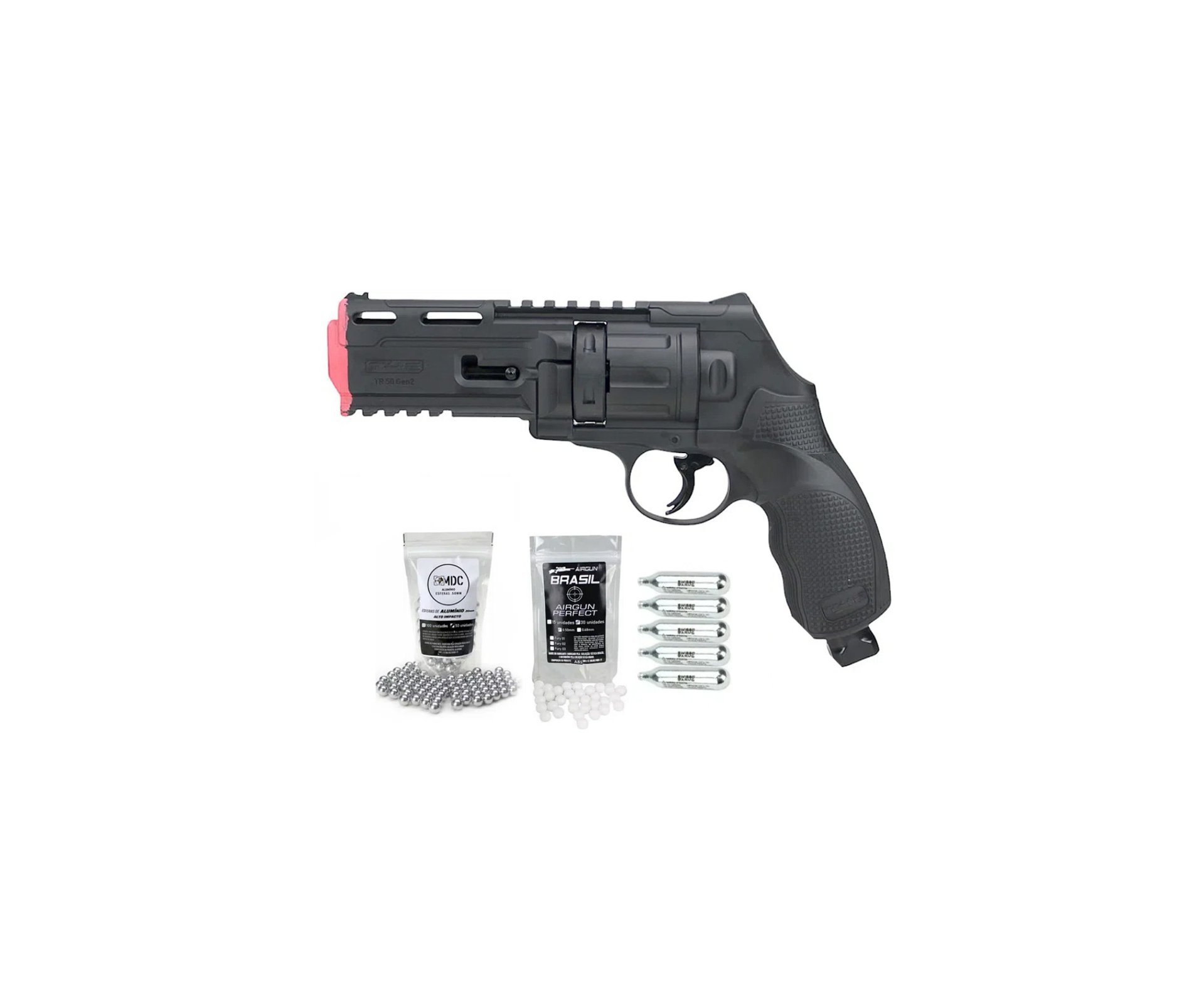 Revólver de Pressão CO2 HDR T4F .50 GEN2 Defense Umarex LTL + Esfera de Alumínio 0.50 + Co2 + Esfera Munição BBS HDP/HDR Paintball .50