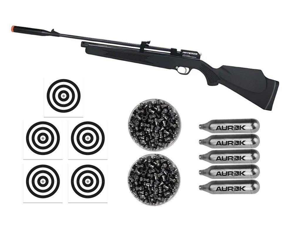 Carabina de Pressão CO2 CR600S 4,5mm Artemis FXR + 02 Cx de chumbinho + 05 Co2 + 50 Alvos