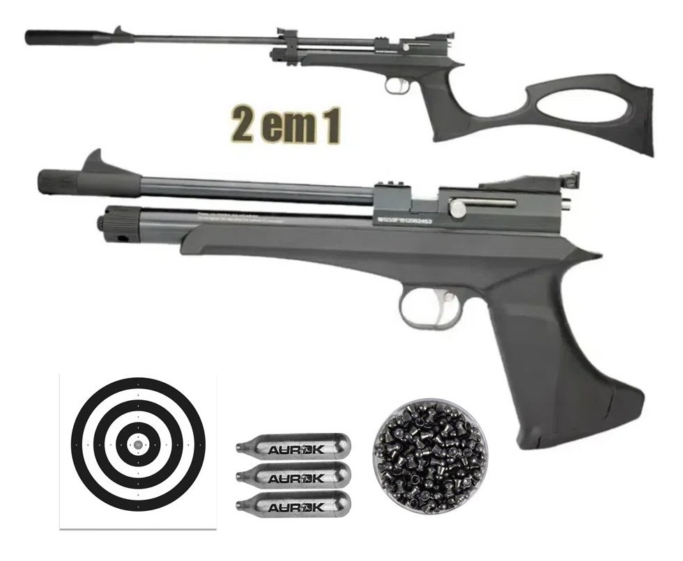 Carabina e Pistola de Pressão CO2 Artemis CP2 Hybrid 4,5mm - FXR + Chumbinho + Co2 + Alvos