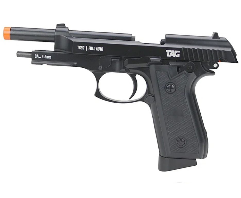 Pistola de Pressão CO2 PT92 Full Auto 4,5mm Blowback Metal TG92 KWC TAG + Co2 + BBs + Case