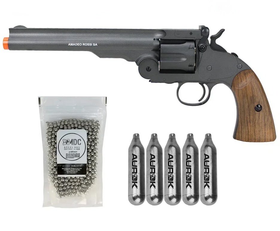 Revólver de Pressão CO2 Colt .45 Cowboy 7" Full Metal 4,5mm - Rossi + Co2 + BBs