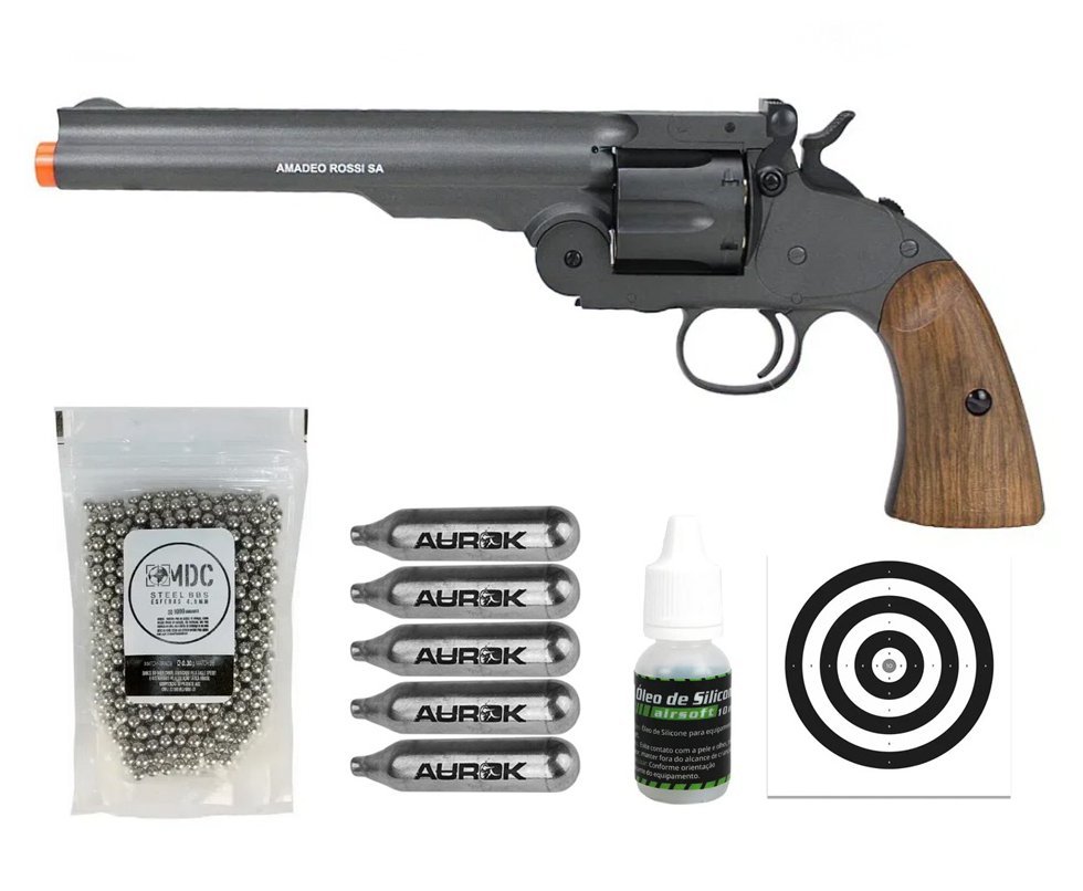 Revólver de Pressão CO2 Colt .45 Cowboy 7" Full Metal 4,5mm - Rossi + Co2 + BBs + Oleo de Silicone + Alvos
