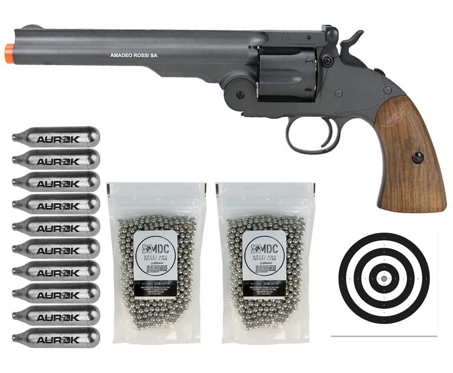 Revólver de Pressão CO2 Colt .45 Cowboy 7" Full Metal 4,5mm - Rossi + 10 Co2 + BBs + Alvos