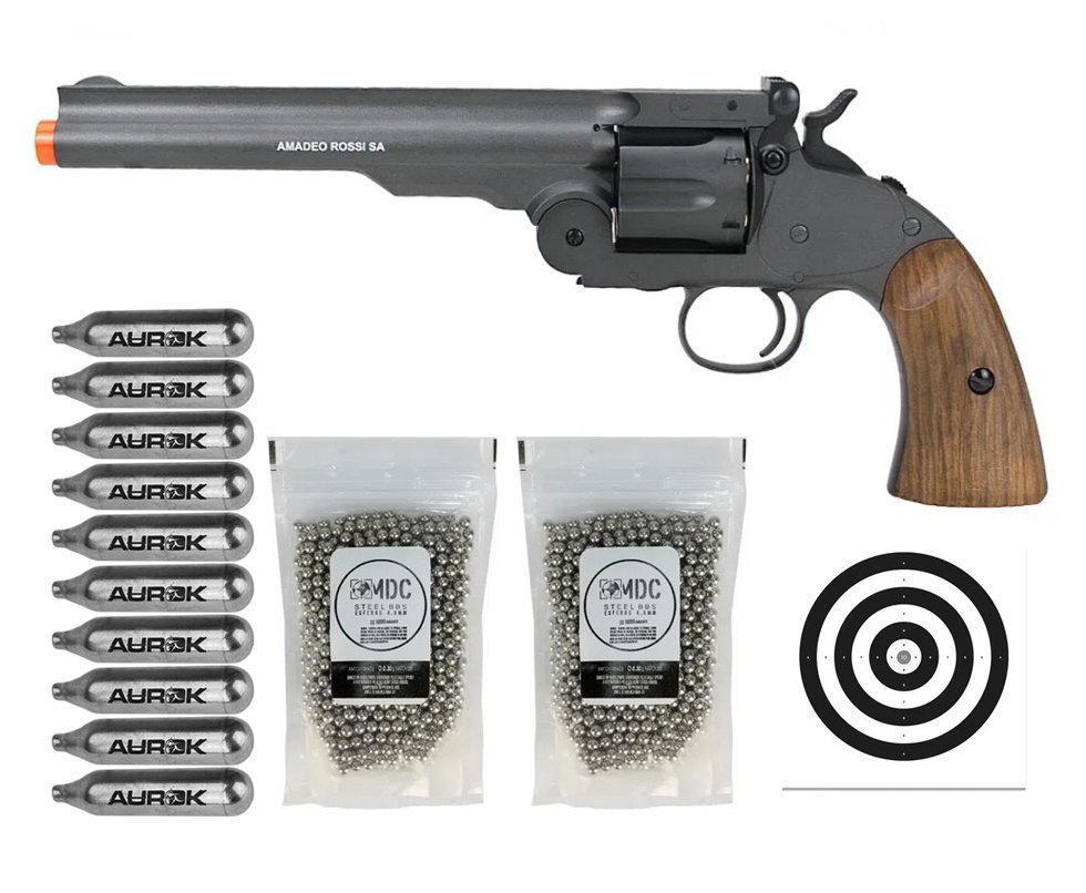 Revólver de Pressão CO2 Colt .45 Cowboy 7" Full Metal 4,5mm - Rossi + 10 Co2 + BBs + Alvos