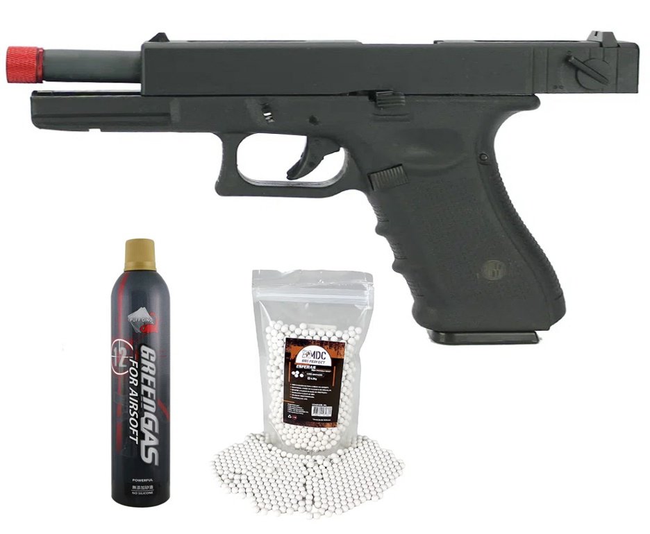 Pistola de Airsoft Gas Green Gas Glock R18 Blowback GBB 6mm Rossi + BBs + Green Gás