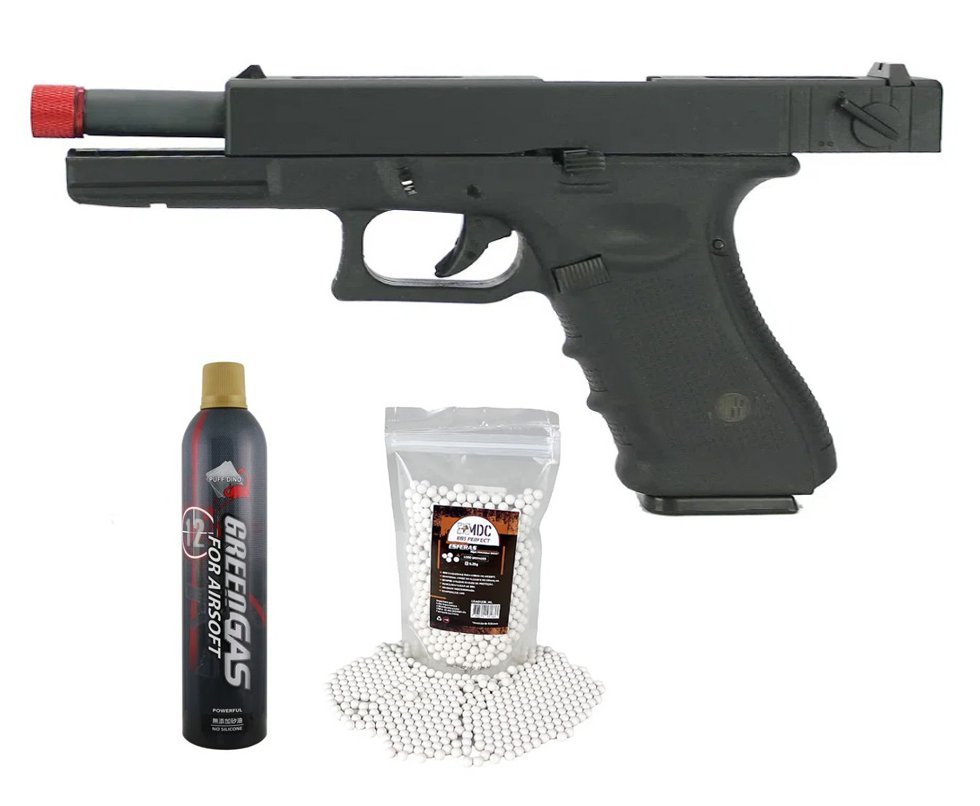 Pistola de Airsoft Gas Green Gas Glock R18 Blowback GBB 6mm Rossi + BBs + Green Gás