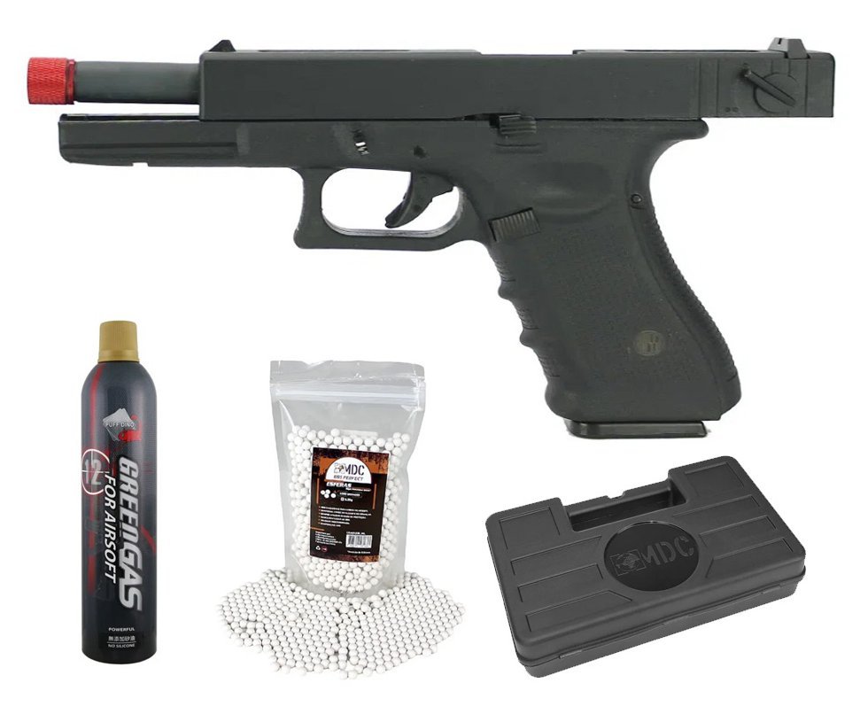 Pistola de Airsoft Gas Green Gas Glock R18 Blowback GBB 6mm Rossi + BBs + Green Gás + Case
