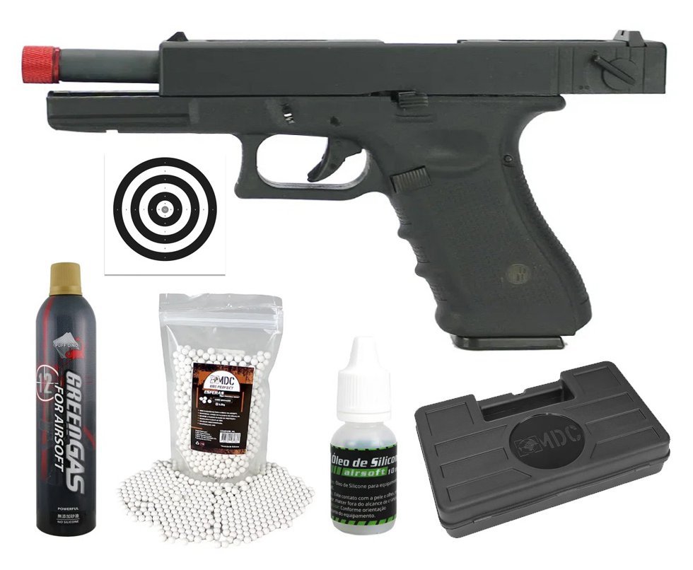 Pistola de Airsoft Gas Green Gas Glock R18 Blowback GBB 6mm Rossi + BBs + Green Gás + Case + Oleo de Silicone + Alvo