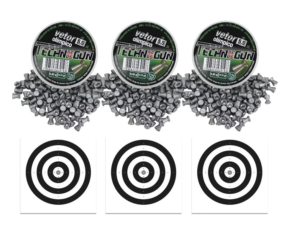 Kit 03 Chumbinho Vetor - Calibre 5,5 Mm - Com 125 Unidades - Technogun + 30 alvos
