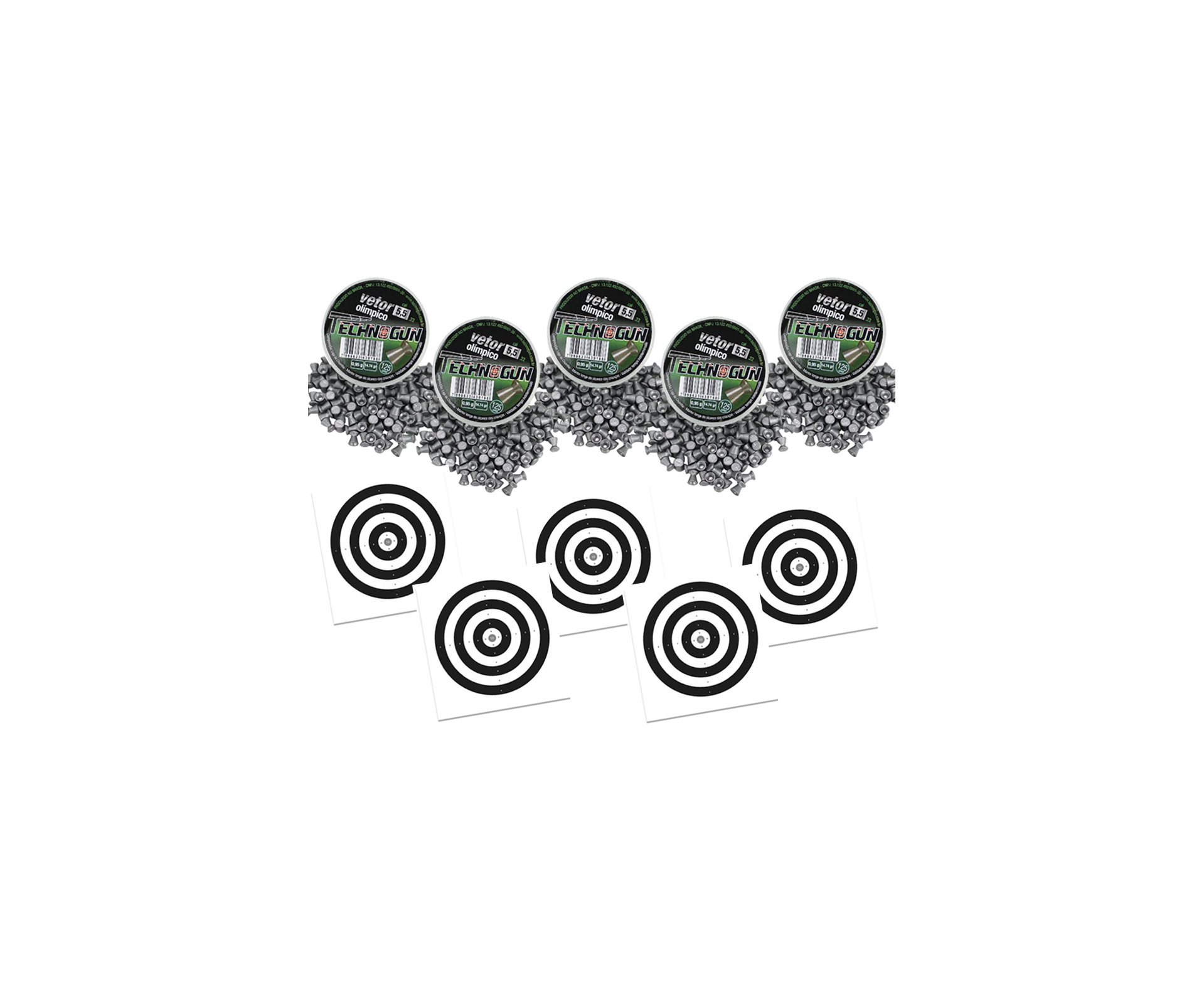 Kit 05 Chumbinho Vetor - Calibre 5,5 Mm - Com 125 Unidades - Technogun + 50 Alvos