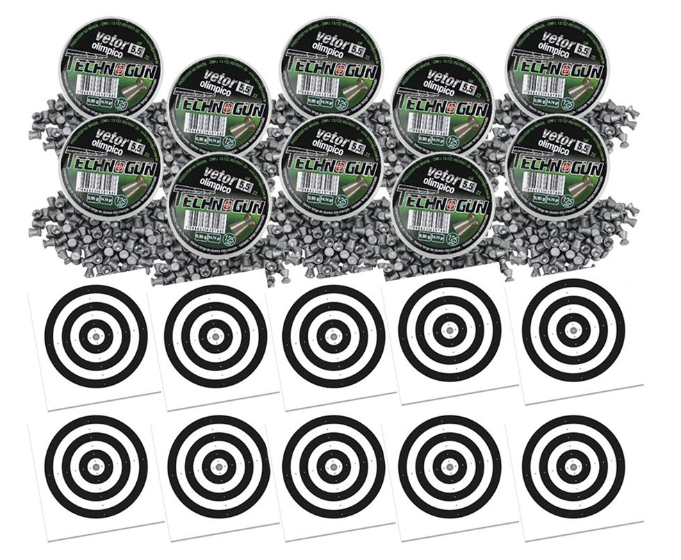 Kit 10 Chumbinho Vetor - Calibre 5,5 Mm - Com 125 Unidades - Technogun + 100 Alvos