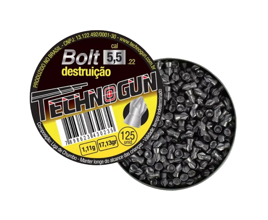 Kit 03 Chumbinho Bolt Destruição Cal 5,5mm Com 125unds - Technogun + 30 alvos