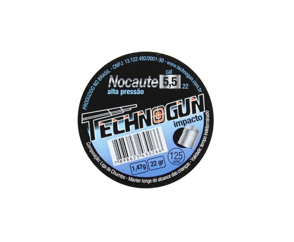 Kit 03 Chumbinho Technogun Nocaute Impacto 5,5mm- 125uni + 30 alvos