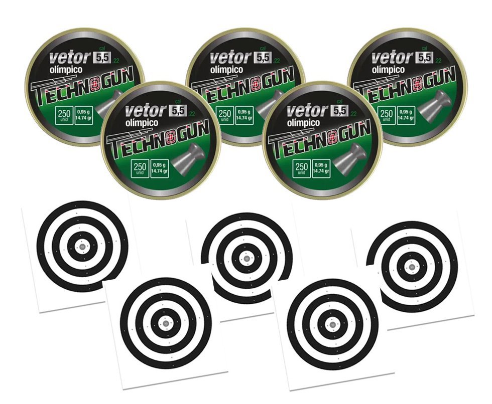 Kit 05 Chumbinho Vetor - Calibre 5,5 Mm - 250 Unid - Technogun + 50 Alvos