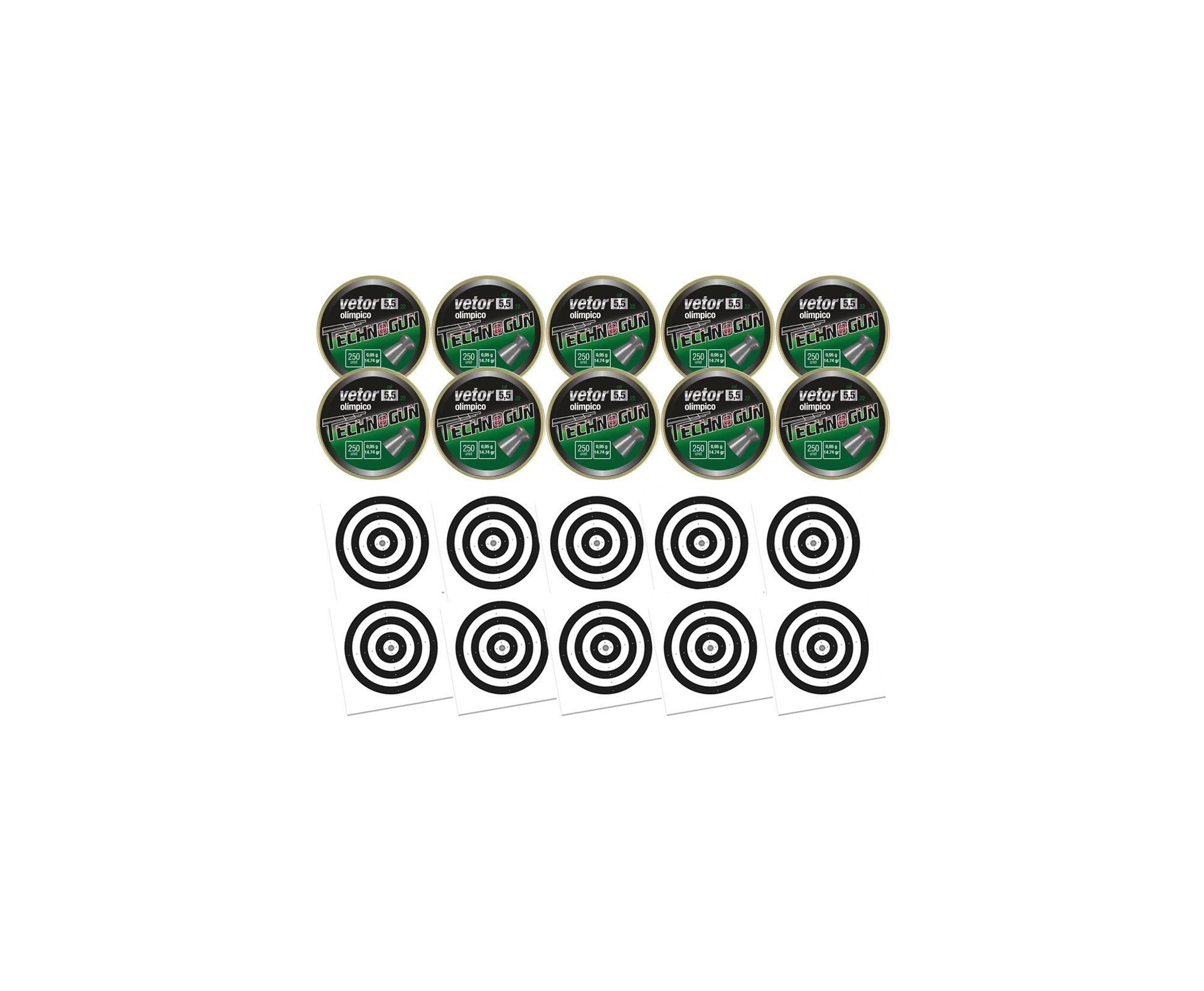 Kit 10 Chumbinho Vetor - Calibre 5,5 Mm - 250 Unid - Technogun + 100 Alvos