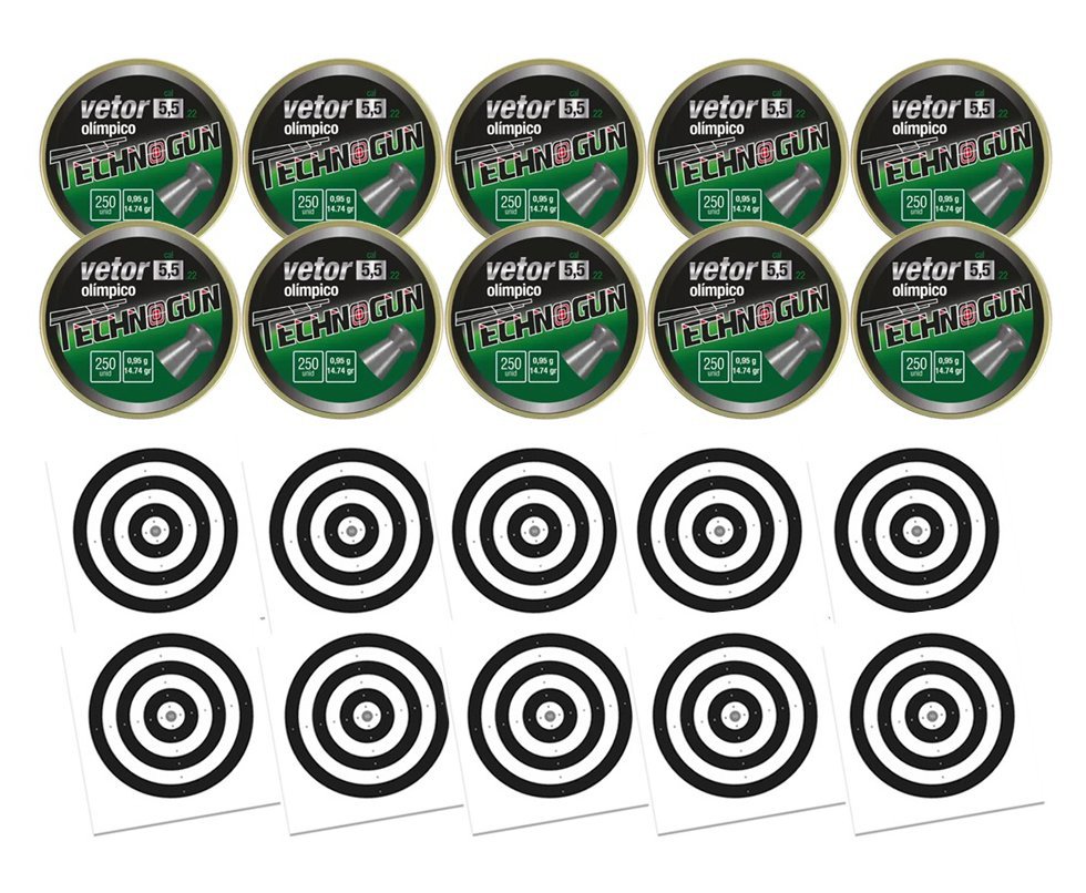 Kit 10 Chumbinho Vetor - Calibre 5,5 Mm - 250 Unid - Technogun + 100 Alvos