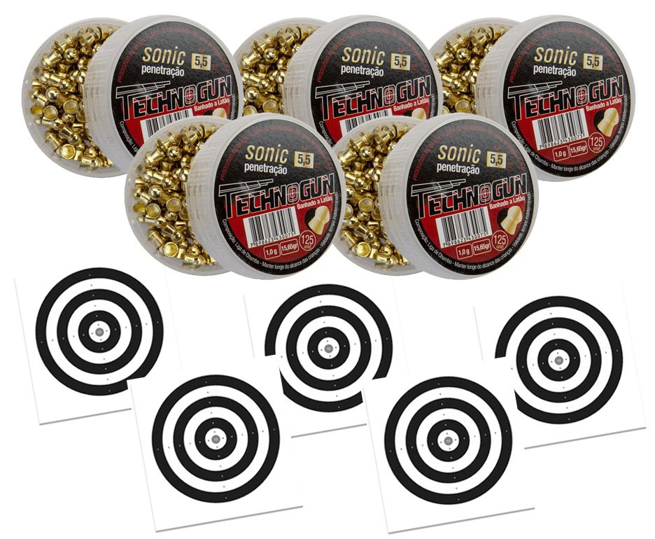 Kit 03 Chumbinho Sonic Gold Latonado - Calibre 5,5 Mm - Com 125 Unid - Technogun + 30 Alvos