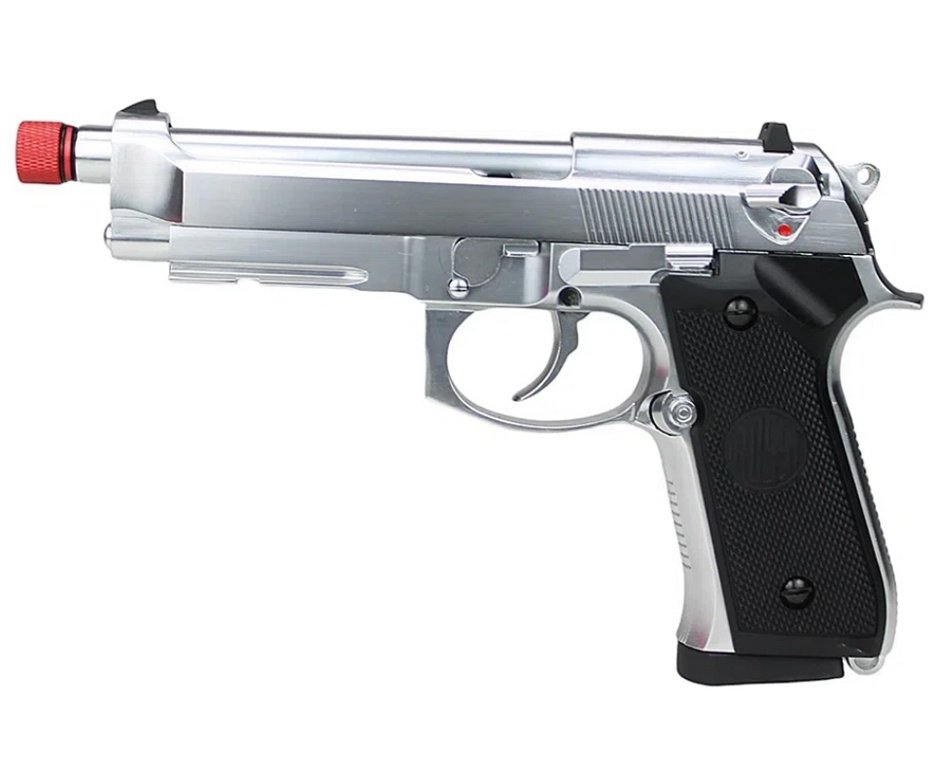 Pistola de Airsoft Gás GBB M92 Silver Full Metal 6mm - Rossi + Green Gás + BBs