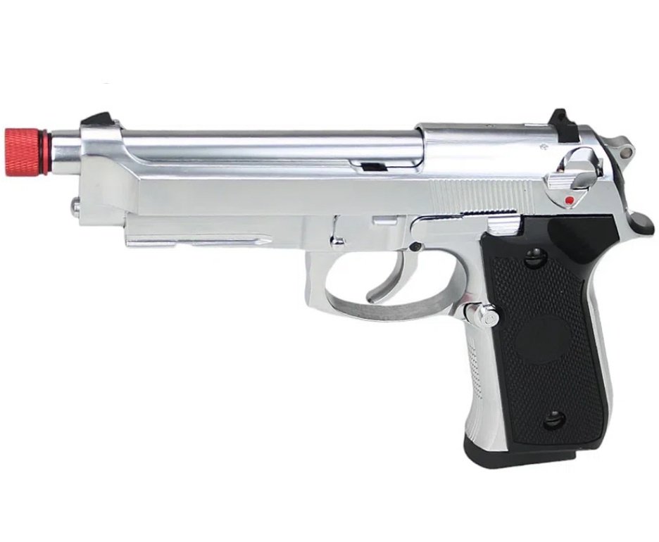 Pistola de Airsoft Gás GBB M92 Silver Full Metal 6mm - Rossi + Green Gás + BBs