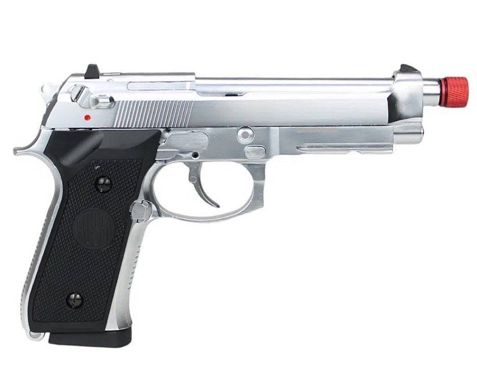 Pistola de Airsoft Gás GBB M92 Silver Full Metal 6mm - Rossi + Green Gás + BBs