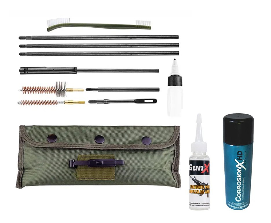 Kit Limpeza Para Carabinas Pressão Cal 5,5 E 6,0mm - Fxr + Fluído Solvente + Lubrificante Aviation Anticorrosivo CorrosionX