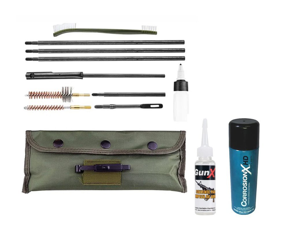 Kit Limpeza Para Carabinas Pressão Cal 5,5 E 6,0mm - Fxr + Fluído Solvente + Lubrificante Aviation Anticorrosivo CorrosionX