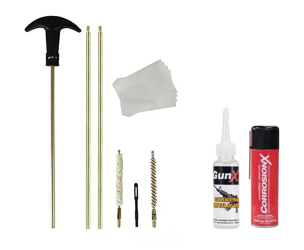 Kit Limpeza para Carabina de pressão Cal .22 5.5mm FXR + Fluído Solvente + Lubrificante/anticorrosivo Corrosionx Marine