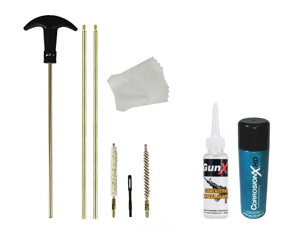 Kit Limpeza para Carabina de pressão Cal .22 5.5mm FXR + Fluído Solvente + Lubrificante/anticorrosivo Corrosionx Heavy Duty