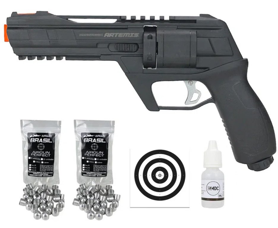 Revólver de Pressão HDR CO2 CP300 Defender .50 - Artemis + 90 Munição First Strike + Alvos + Óleo de Silicone