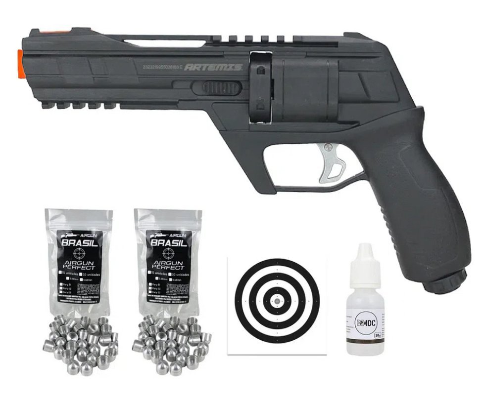 Revólver de Pressão HDR CO2 CP300 Defender .50 - Artemis + 90 Munição First Strike + Alvos + Óleo de Silicone